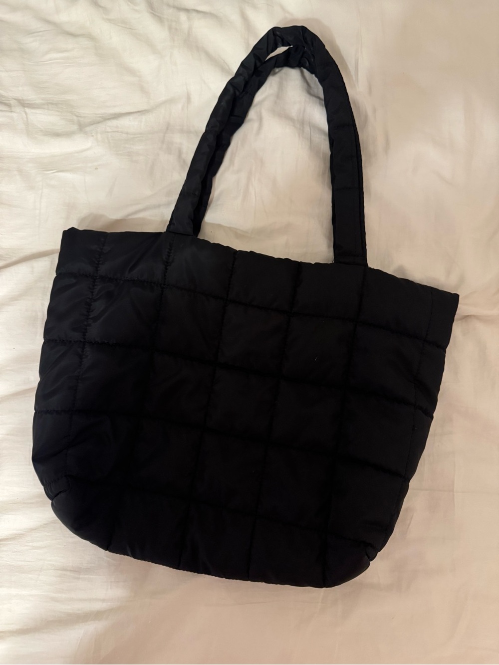 Black Quilted Tote Bag - Lightweight Weekend Shopper